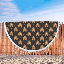 Black Polka Basset Hounds Beach Blanket