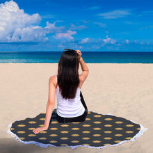 Black Printed Golden Retriever Beach Blanket
