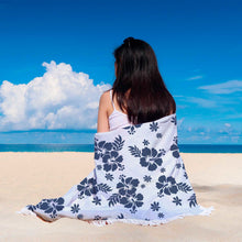 Blue Flowers Silhouette Floral Beach Blanket
