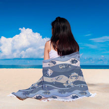 Blue Fish Wave Abstract Beach Blanket